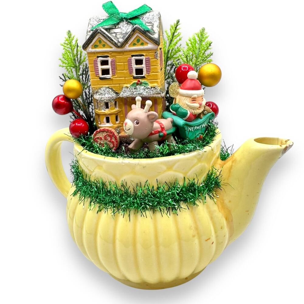 Christmas Assemblage vintage village Santa sleigh hallmark decor